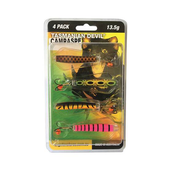 Spinners, Spoons And Flies Wigston Tassie Devil Hard Body Lure 4 Pack Campaspe 3 Spinners, Spoons And Flies Wigston Tassie Devil Hard Body Lure 4 Pack Campaspe